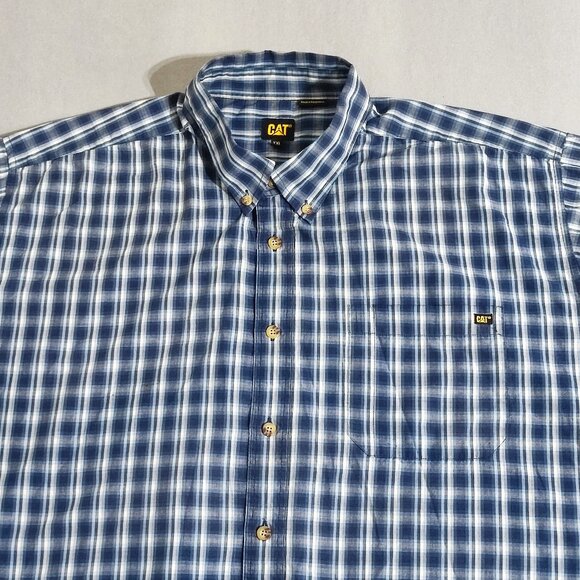 CAT Caterpillar button down shirt men's size XXL white blue check pattern - Picture 2 of 10